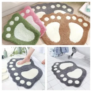 Non-slip microfiber bathroom floor mat in a neutral color