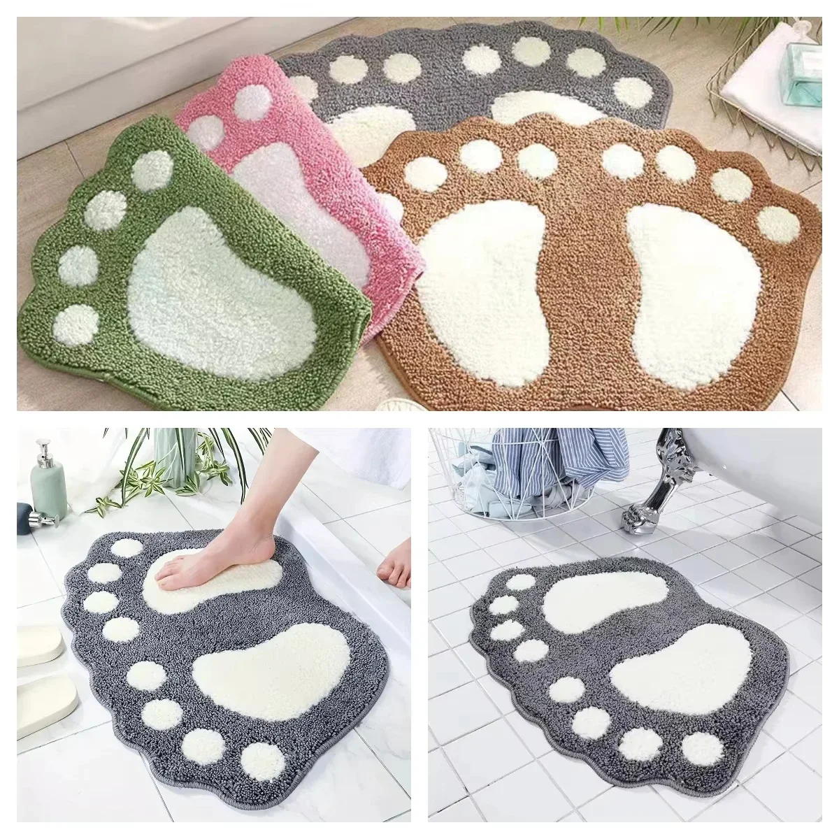 Non-slip microfiber bathroom floor mat in a neutral color