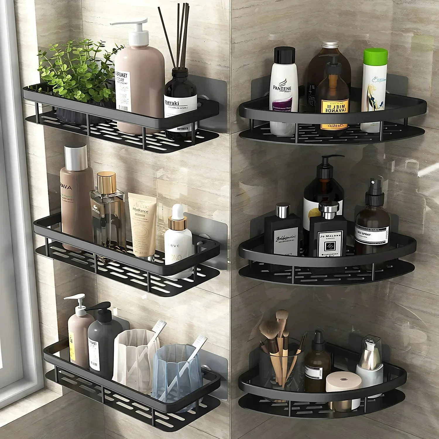 Wall-mounted bathroom shower shelf