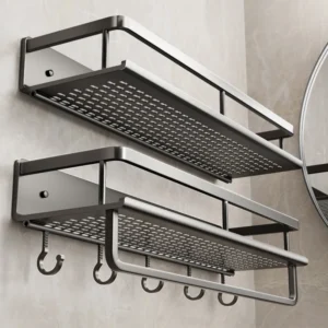 Wall-mounted aluminum bathroom shower rack for shower storage