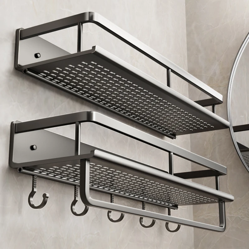 Wall-mounted aluminum bathroom shower rack for shower storage